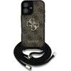 Dėklas Guess 4G Big Logo Cord Stap Crossbody Apple iPhone 16 Plus rudos spalvos