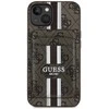 Dėklas Guess 4G Stripes with wallet Magsafe Apple iPhone 15 rudos spalvos