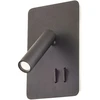 6W + 3W LED sieninis šviestuvas QUDA, juodas, 3000K, šviesos kampas 120°, skaitymo šviestuvėlio - 20°, su USB, 01-2982