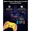 8Bitdo belaidis žaidimų pultas Ultimate 2 Bluetooth su RGB žiedu, TMR svirtelėmis ir programuojamais mygtukais, geltonas