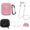 Dėklas Hurtel Set of AirPods 2 / AirPods 1 silikoninis case + case / ear hook / neck strap / watch strap holder / carabiner – rožinės spalvos