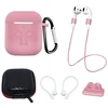 AirPods 2 / AirPods 1 silikoninis dėklas + dėklas / ausų kabliukas / kaklo dirželis / laikiklis laikrodžio dirželiui / karabinas - rožinis rinkinys