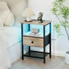 AMHANCIBLE naktinis staliukas su LED apšvietimu, USB įkrovimu, medžiaginėmis stalčiais, pilkas EHETS01GY-1