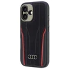 Audi Genuine Leather MagSafe Apple iPhone 16 6.1″ juodos spalvos-red kietas dėklas AU-TPUPCMIP16-R8/D3-RD