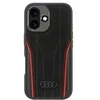 Audi Genuine Leather MagSafe Apple iPhone 16 6.1″ juodos spalvos-red kietas dėklas AU-TPUPCMIP16-R8/D3-RD