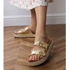 Auksinės espadrilės šlepetės moterims su sagtelėmis