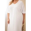 Balta Plus Size medvilninė muslino suknelė su V formos iškirpte