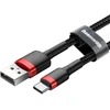 Ausinės Baseus Cafule USB-A / USB-C QC 3.0 3A kabelis 1 m - Juodas ir raudonas