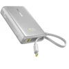 Baseus PicoGo 10 000 mAh 45 W išorinė baterija su skaitmeniniu ekranu ir integruotu USB-C laidu – titano spalvos