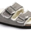 Birkenstock Arizona Shearling Stone Coin Suede su avikailosiais su avikailiais moterims/vyrams (1017402)