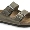Birkenstock Arizona Soft Footbed Oiled Leather Siaurims Faded Khaki Šlepetės Siauriems Kojoms (1019377)