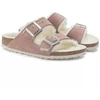 Birkenstock Arizona zomšas ādas kažokādas ar polsterējumu, rozā māla LAF šauras čības (1023258)
