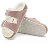 Birkenstock Arizona zomšas ādas kažokādas ar polsterējumu, rozā māla LAF šauras čības (1023258)