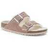 Birkenstock Arizona zomšas ādas kažokādas ar polsterējumu, rozā māla LAF šauras čības (1023258)