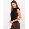 Blizganti tamsiai ruda moteriška palaidinė su žvyneliais