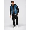 Men's denim jacket with knitted sleeves and hood - mėlynas and juodas V2 OM-JADJ-0220