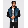 Men's denim jacket with knitted sleeves and hood - mėlynas and juodas V2 OM-JADJ-0220