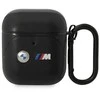 Dėklas BMW BMA222PVTK AirPods 1/2 dangtelio juoda/juoda oda Lenkta linija