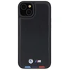 Dėklas BMW BMHCP15M22PTDK Apple iPhone 15 Plus / 14 Plus 6.7″ juodos spalvos Leather Stamp Tricolor