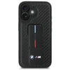 BMW M dėklas su stoveliu ir rankena, lygus ir anglies pluošto, juodas, skirtas iPhone 16