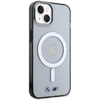 BMW BMHMP14MHCRS dėklas Apple iPhone 14 Plus 15 Plus 6.7″ skaidrus kietas dėklas Sidabrinis Ring MagSafe