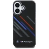 BMW BMHCP16M23HTRAK Apple iPhone 16 Plus 6.7″ juodos spalvos kietas dėklas Motorsport IML Random Stripes
