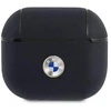 BMW natūralios odos dėklas su sidabriniu logotipu, skirtas AirPods 3 - Tamsiai mėlyna