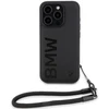 Dėklas BMW BMHCP15X23RMRLK Apple iPhone 15 Pro Max 6.7″ juodos spalvos kietas dėklas Signature Leather Wordmark Cord
