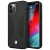 BMW BMHCP12LRSCSK Apple iPhone 12 Pro Max 6,7″ juodos spalvos kietas dėklas Leather Perforate Sides
