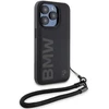 Dėklas BMW BMHCP15L23RMRLK Apple iPhone 15 Pro 6.1″ juodos spalvos kietas dėklas Signature Leather Wordmark Cord