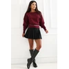 Bordo spalvos megztinis su diržu Italy Moda