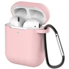 Dėklas AirPods 2 / AirPods 1, silikoninis minkštas dėklas ausinėms + raktų pakabukas karabinas, rožinis (dėklas D)