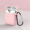 Dėklas AirPods 2 / AirPods 1, silikoninis minkštas dėklas ausinėms + raktų pakabukas karabinas, rožinis (dėklas D)