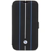 BMW BMBKP14L22RVSK dėklas Apple iPhone 14 Pro 6.1″ juodos spalvos bookdėklas Leather Stamp Mėlyna Lines