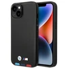 Dėklas BMW BMHCP14M22PTDK Apple iPhone 14 Plus / 15 Plus 6,7″ juodos spalvos Leather Stamp Tricolor