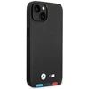 Dėklas BMW BMHCP14M22PTDK Apple iPhone 14 Plus / 15 Plus 6,7″ juodos spalvos Leather Stamp Tricolor