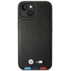 Dėklas BMW BMHMP14S22PTDK Apple iPhone 14 / 15 / 13 6.1″ juodos spalvos Leather Stamp Tricolor Magsafe