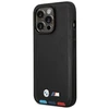 Dėklas BMW BMHMP14X22PTDK Apple iPhone 14 Pro Max 6,7″ juodos spalvos Leather Stamp Tricolor Magsafe