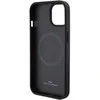 Dėklas BMW MagSafe Leather Hot Stamp ant iPhone 15 Plus - juodos spalvos