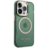 Dėklas Guess Gold Outline Translucent MagSafe prie iPhone 14 Pro - žalia spalva