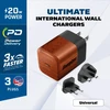 Dėklas Energizer Ultimate - Įkroviklis jungiama į tinklą podróżna Multiplug EU / UK / US GaN USB-C 20W PD (Walnut burl)