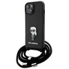 Dėklas Karl Lagerfeld Crossbody Saffiano Monogram Metal Pin Karl &amp; Choupette na iPhone 15 - Juodos spalvos