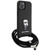 Dėklas Karl Lagerfeld Crossbody Saffiano Monogram Metal Pin Karl &amp; Choupette na iPhone 15 - Juodos spalvos