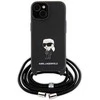 Dėklas Karl Lagerfeld Crossbody Saffiano Monogram Metal Pin Karl &amp; Choupette na iPhone 15 - Juodos spalvos