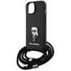 Dėklas Karl Lagerfeld Crossbody Saffiano Monogram Metal Pin Karl &amp; Choupette na iPhone 15 - Juodos spalvos