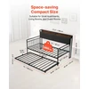 VEVOR Dvigulė metalinė sofa-lova su ištraukiama lova, USB ir daiktadėže, juoda. Sofa lova, dvivietė lova, svečių lova