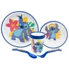 Disney Stitch - Neslystančių indų rinkinys mikrobangų krosnelei, 5 vnt. (lėkštė, dubuo, puodelis, šakutė, arbatinis šaukštelis)