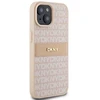 DKNY DKHCP15MPRTHSLP Apple iPhone 15 Plus 14 Plus 6.7 inch rožinės spalvos kietas dėklas Leather Mono Stripe & Metal Log