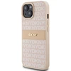 DKNY DKHCP15MPRTHSLP Apple iPhone 15 Plus 14 Plus 6.7 inch rožinės spalvos kietas dėklas Leather Mono Stripe & Metal Log