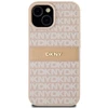 DKNY DKHCP15MPRTHSLP Apple iPhone 15 Plus 14 Plus 6.7 inch rožinės spalvos kietas dėklas Leather Mono Stripe & Metal Log